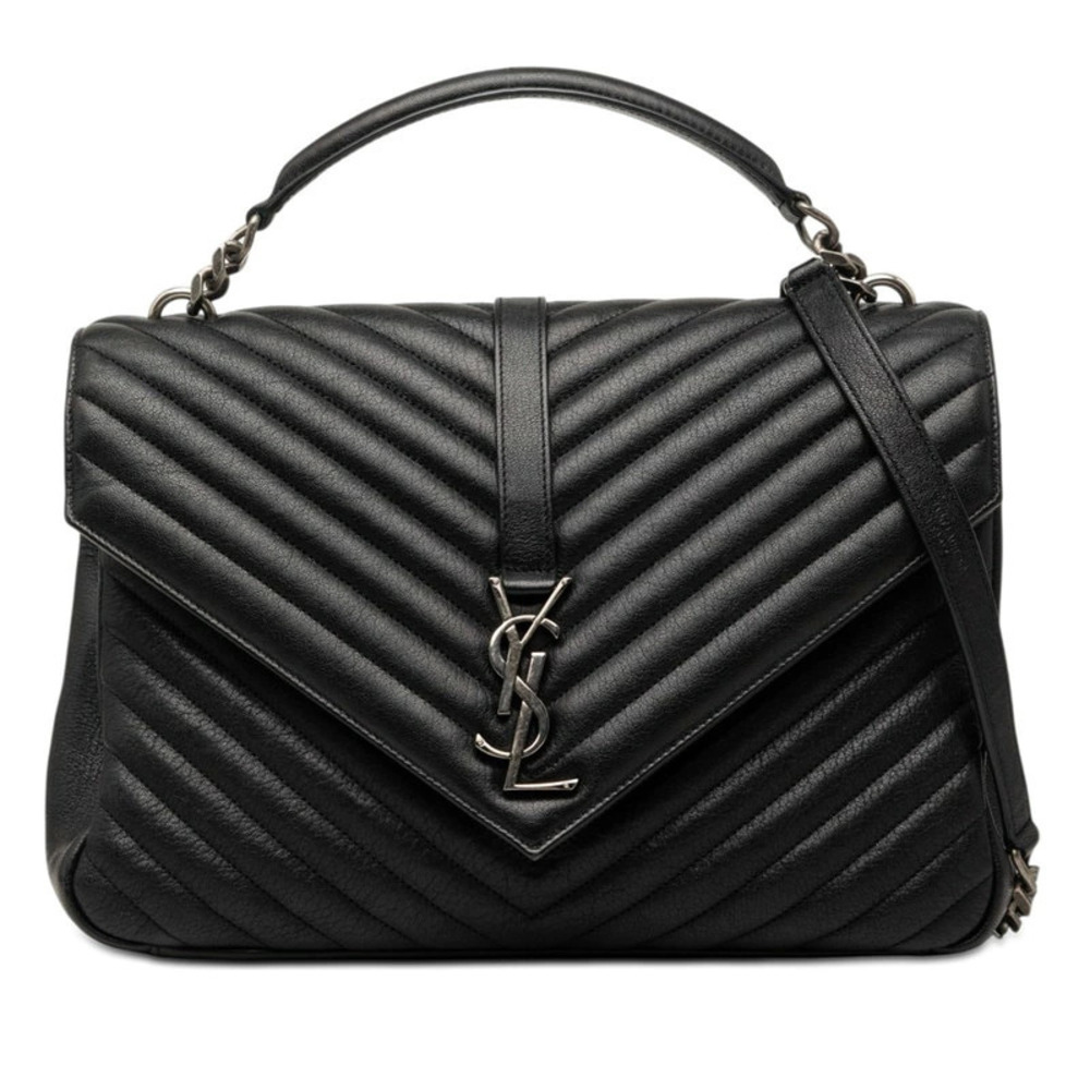 Saint Laurent YSL V stitch handbag top handle shoulder bag black leather